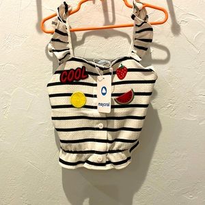 Mayoral cute black and white top with patches girls sz 10 NWT